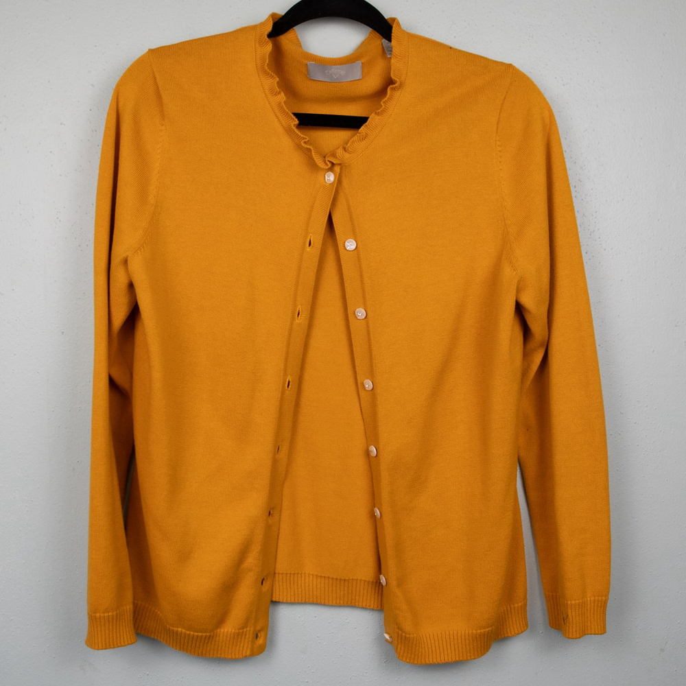 Callaway ruffle collar mustard button up cardigan-M